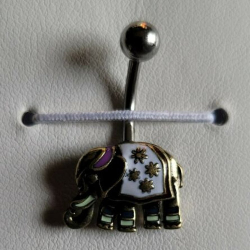 Elephant w/ Enamel Colored Antique Plated 316L Surgical Steel Belly Ring Gold